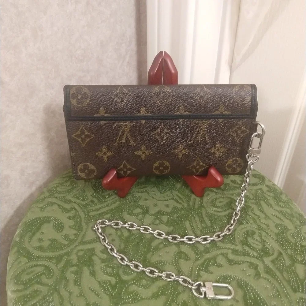 Louis Vuitton Macassar Tri-fold Wallet with Chain